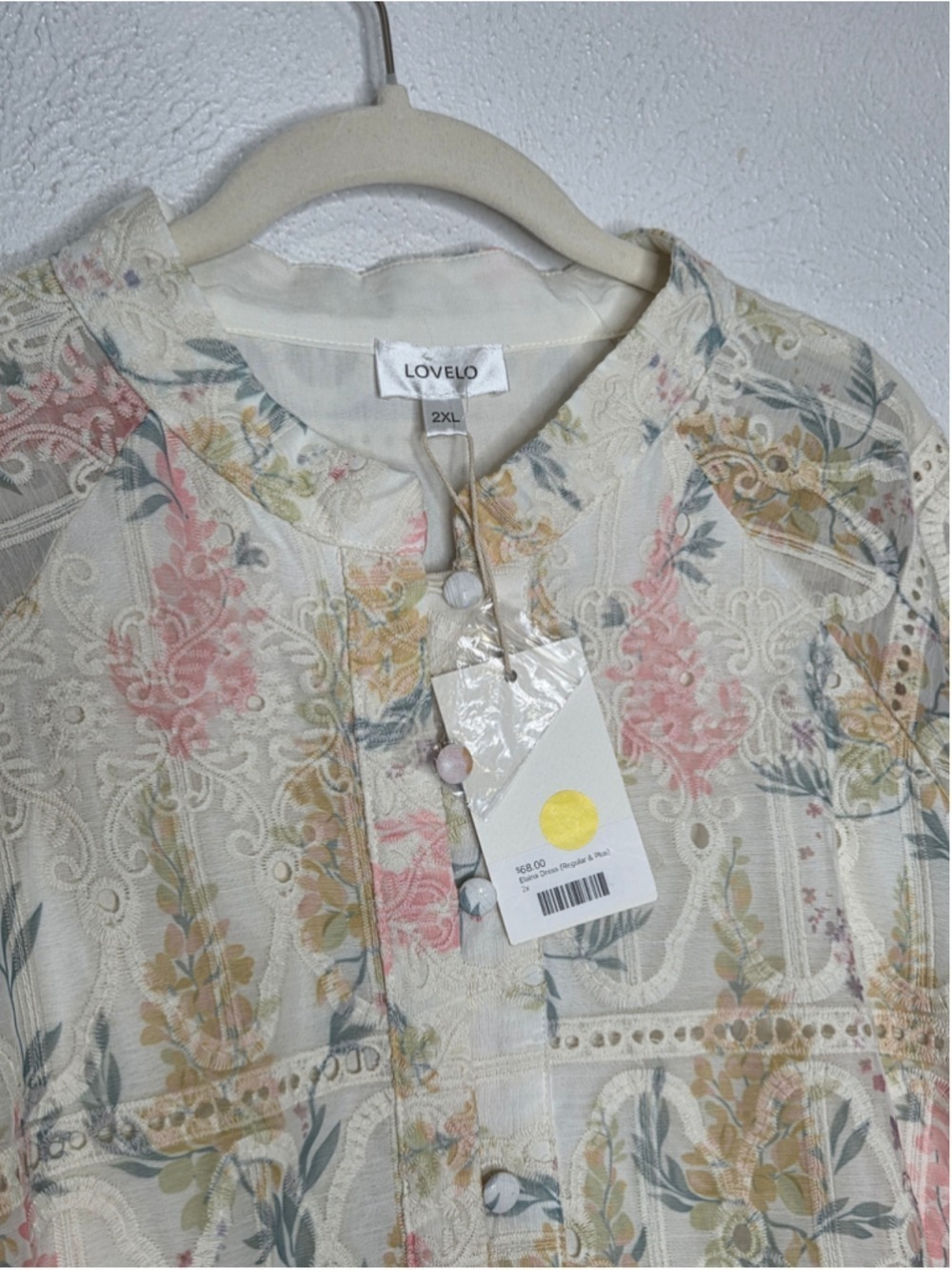 LOVELO Floral Lace Eyelet Dress Women's Size 2XL Long Sleeve Cream Button NWT - Picture 7 of 14